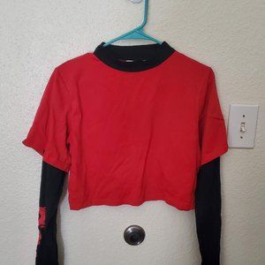 Cropped, black and red dragon print top from ROMWE. Size large